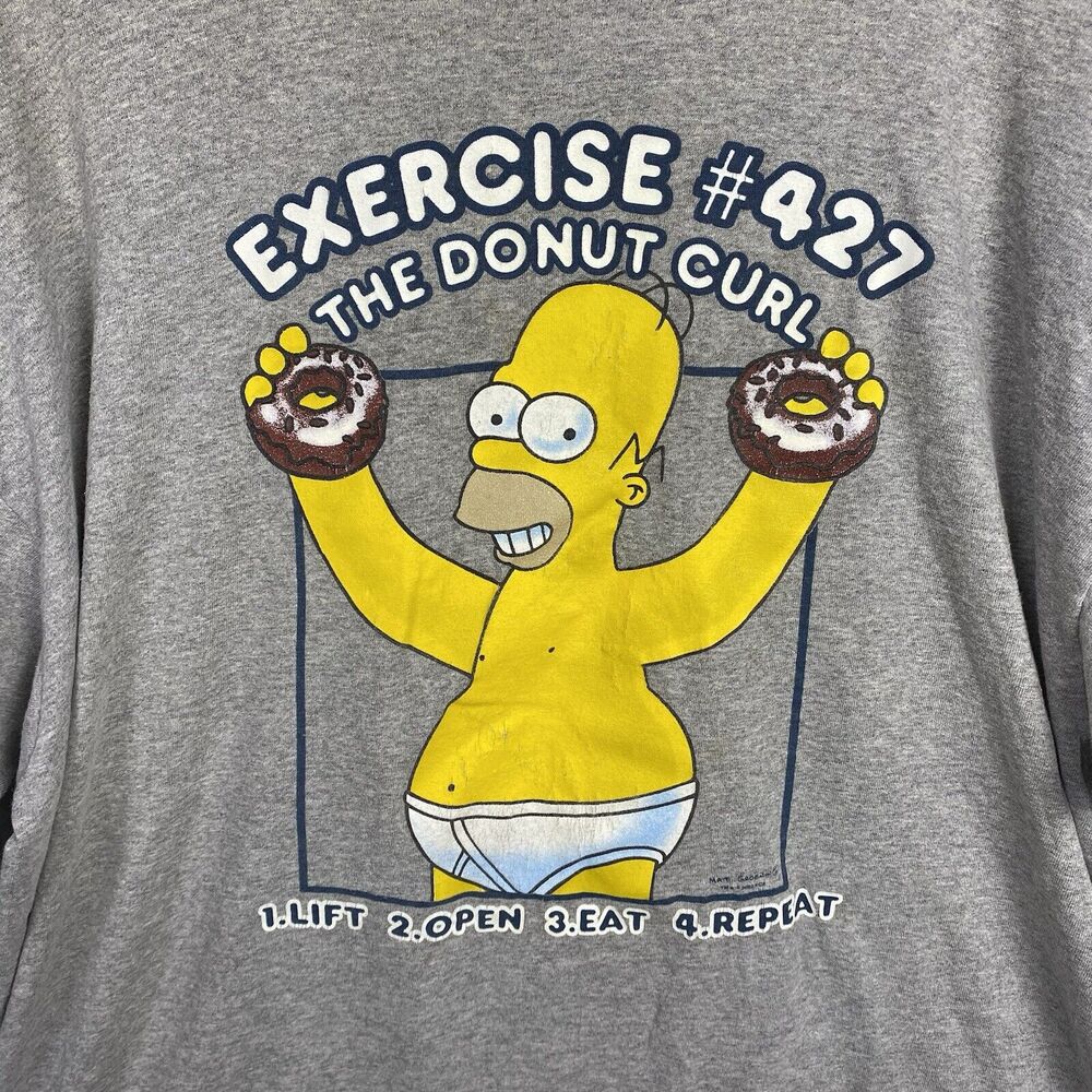 Vintage Homer Simpson Size XXL Exercise Donut Curl T shirt‎ Y2K - Picture 2 of 8